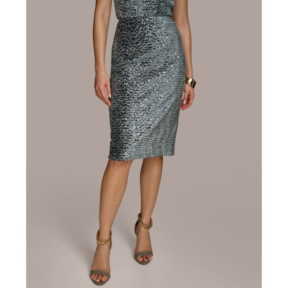 Donna Karan Silver Sequin Pencil Skirt